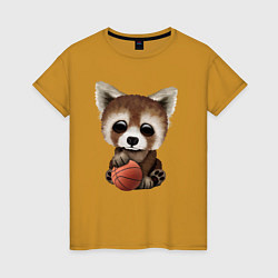 Футболка хлопковая женская Красная панда баскетболист, цвет: горчичный
