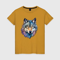 Футболка хлопковая женская Перламутровый волк, цвет: горчичный