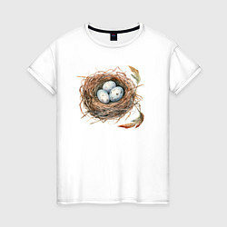 Футболка хлопковая женская Гнездо с яйцами, цвет: белый