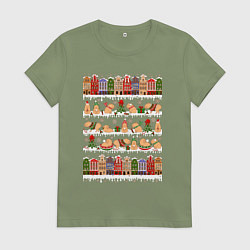 Женская футболка Капибара зимой на Новый год