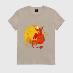 Женская футболка Красный дракон на фоне луны