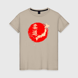 Футболка хлопковая женская Дзюдо Японии, цвет: миндальный