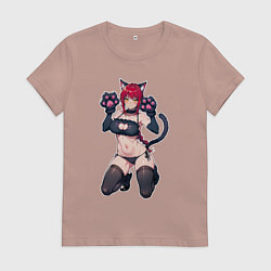 Футболка хлопковая женская Макима милый котик, цвет: пыльно-розовый