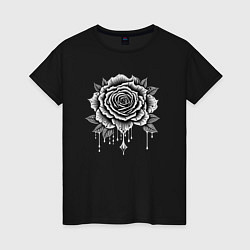 Женская футболка Черно белая роза цветы