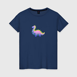 Футболка хлопковая женская Неоновый фиолетовый динозавр, цвет: тёмно-синий