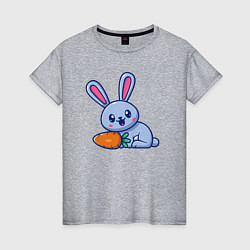 Футболка хлопковая женская Весёлый зайка с морковкой, цвет: меланж