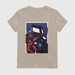 Футболка хлопковая женская ТВ Мен со Спикерменом и Камераменом, цвет: миндальный