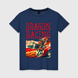 Футболка хлопковая женская Dragon cool racer - ai art, цвет: тёмно-синий