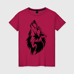 Футболка хлопковая женская Воющий волк, цвет: маджента