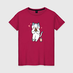 Женская футболка Кот с пиццей
