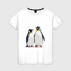 Футболка хлопковая женская Друзья-пингвины, цвет: белый