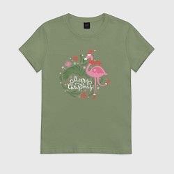 Женская футболка Рождественский фламинго
