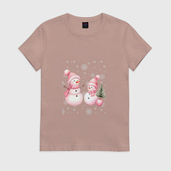Женская футболка Два снеговика на снегу