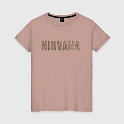 Футболка хлопковая женская Nirvana grunge text, цвет: пыльно-розовый