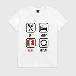 Футболка хлопковая женская Eat - sleep - Fortnite - repeat, цвет: белый