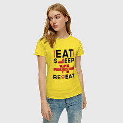 Футболка хлопковая женская Надпись: eat sleep GTA6 repeat, цвет: желтый — фото 2