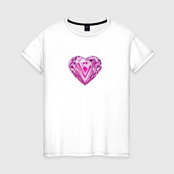 Футболка хлопковая женская Розовое алмазное сердце, цвет: белый