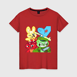 Футболка хлопковая женская Four happy tree friends, цвет: красный