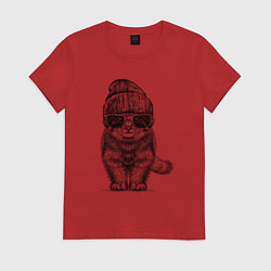 Женская футболка Котенок манул хипстер