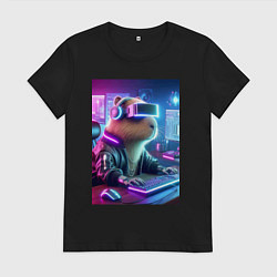 Женская футболка Капибара игроман - неоновое свечение