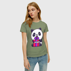 Футболка хлопковая женская Панда с подарком, цвет: авокадо — фото 2
