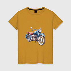 Футболка хлопковая женская Ретро мотоцикл олдскул, цвет: горчичный