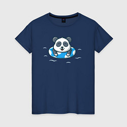 Футболка хлопковая женская Панда на чиле, цвет: тёмно-синий