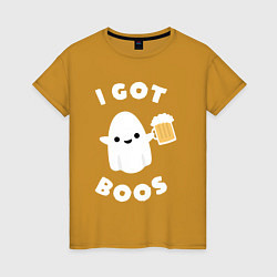 Футболка хлопковая женская I got boos, цвет: горчичный