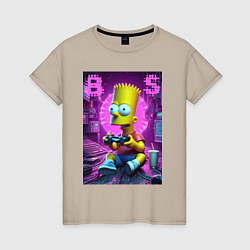 Футболка хлопковая женская Bart Simpson - cool gamer, цвет: миндальный