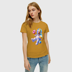 Футболка хлопковая женская Гомер Симпсон в открытом космосе, цвет: горчичный — фото 2