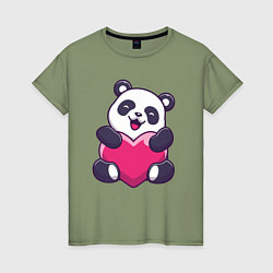 Футболка хлопковая женская Сердце панды, цвет: авокадо