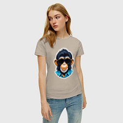 Футболка хлопковая женская Портрет обезьяны в темных очках, цвет: миндальный — фото 2