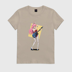 Футболка хлопковая женская Зайка Хитори - двухсторонний принт, цвет: миндальный