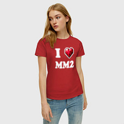 Футболка хлопковая женская Я люблю мм2 Роблокс - I heart mm2 Roblox, цвет: красный — фото 2