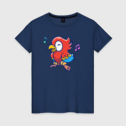 Футболка хлопковая женская Музыкальный попугайчик, цвет: тёмно-синий