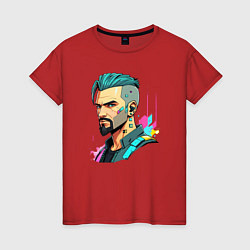 Женская футболка Портрет мужчины с бородой Cyberpunk 2077