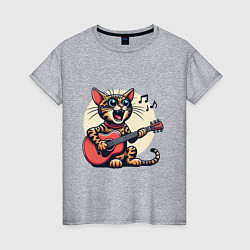 Женская футболка Забавный полосатый кот играет на гитаре