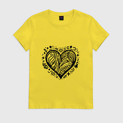 Футболка хлопковая женская Декоративная татуировка сердце, цвет: желтый