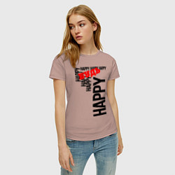 Футболка хлопковая женская Будь happy, цвет: пыльно-розовый — фото 2