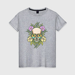 Женская футболка Skull and flowers