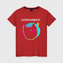 Футболка хлопковая женская Disturbed rock star cat, цвет: красный