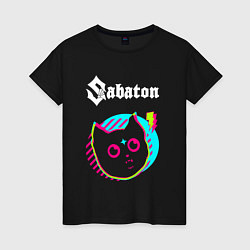 Футболка хлопковая женская Sabaton rock star cat, цвет: черный