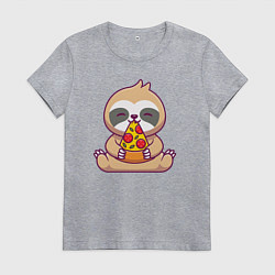 Женская футболка Ленивец ест пиццу