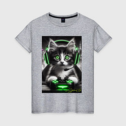 Женская футболка Котёнок командный геймер - киберспорт