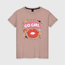 Футболка хлопковая женская Go girl lips, цвет: пыльно-розовый