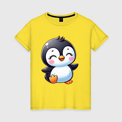 Футболка хлопковая женская Маленький радостный пингвинчик, цвет: желтый