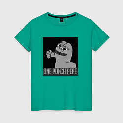 Футболка хлопковая женская One punch pepe, цвет: зеленый