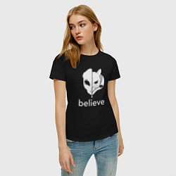 Футболка хлопковая женская Believe в котов инопланетян, цвет: черный — фото 2