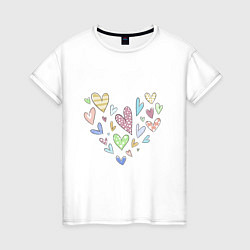Женская футболка Разноцветные сердечки в виде сердца