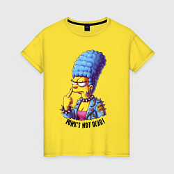 Футболка хлопковая женская Marge Simpson - punks not dead motto, цвет: желтый